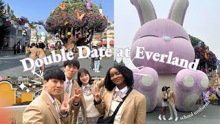 Double Date at Everland in High School Uniforms 👩🏾‍❤️‍💋‍👨🏻🎢 | Couple VLOG AMBW