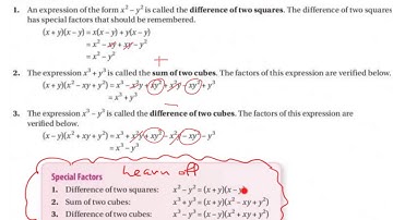 LC HL difference, sum of two squares, cubes (factorizing)