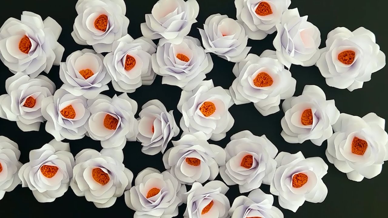 how to make rose flower with paper | making white rose flower in a ...