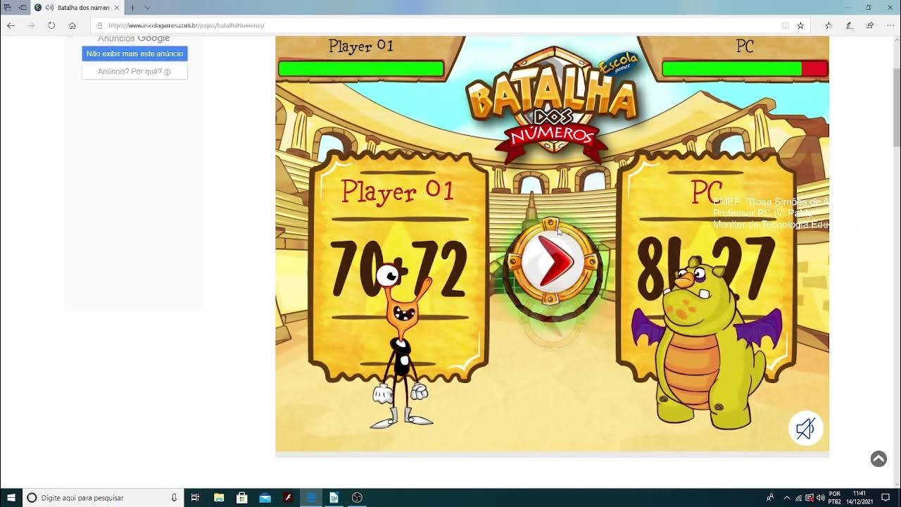 Jogo para Computador - Batalha dos números - Disciplina - Matemática