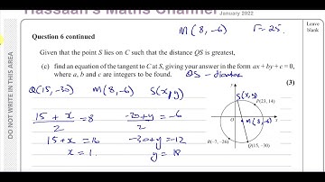 WMA12/01 IAL (Edexcel) P2 January 2022 Q6(c) Circles, Equations of Tangents