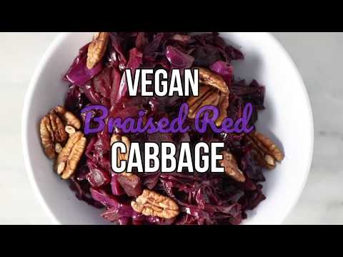 Vegan Braised Red Cabbage with apples and toasted pecans