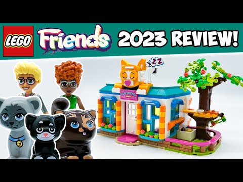 YouTube thumbnail: LEGO Cat Hotel EARLY 2023 Review! LEGO Friends Set 41742
