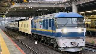 【ロイヤルエクスプレスJR四国貸出終了に伴う返却甲種輸送】JR貨物EF210形355号機＋マニ50-2186＋伊豆急2100系R5編成が小田原駅を通過するシーン（8862レ・甲22）2024.3.8