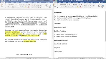 Introduction to Mathematical Modeling - A Manufacturing Problem