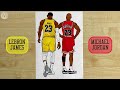 How to draw Michael Jordan / How to draw LeBron James / Basketball players drawing tutorial