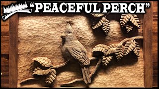 CARDINAL WOODCARVING  'PEACEFUL PERCH'  Relief Wood Carving A Bird