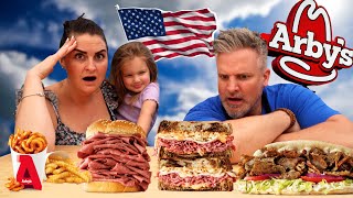 Brits Try Arby's for the first time ! OMG The REUBEN