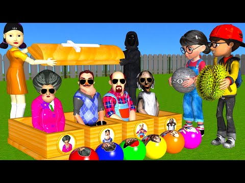 Scary Teacher 3D vs Squid Game Who Faster Balloon Mask Penalty Shootout vs Shield Challenge Dancing