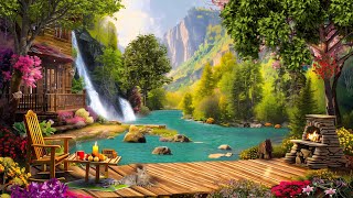 Beautiful Summer Sunrise | Dreamy TreeHouse w/ Waterfall View for Relaxing - Peaceful Soothing Music