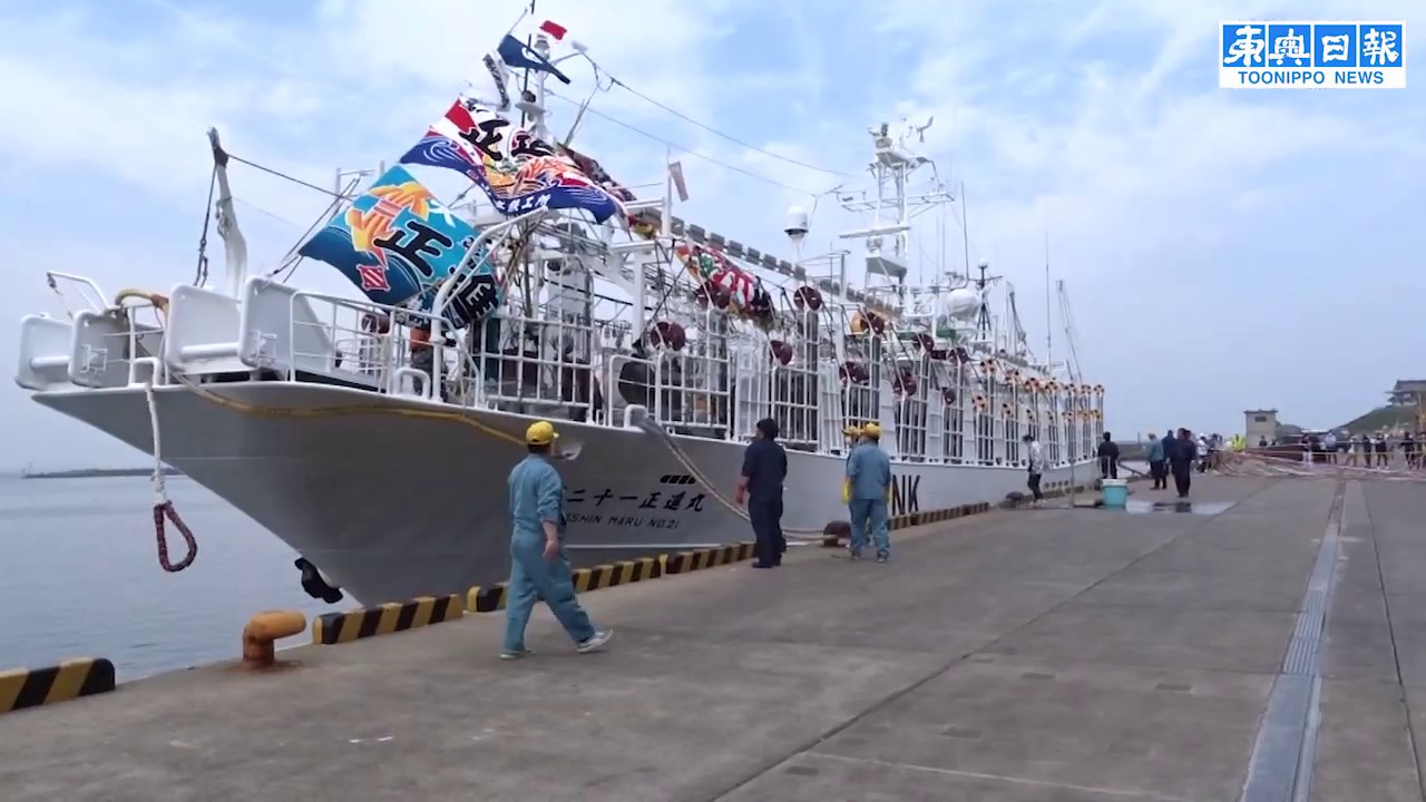 アカイカ漁の中型イカ釣り船出港 八戸港 Youtube