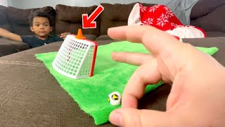 Inside Trick Shot Challenge! Dax and Dad do Indoor Trick Shots around the house!