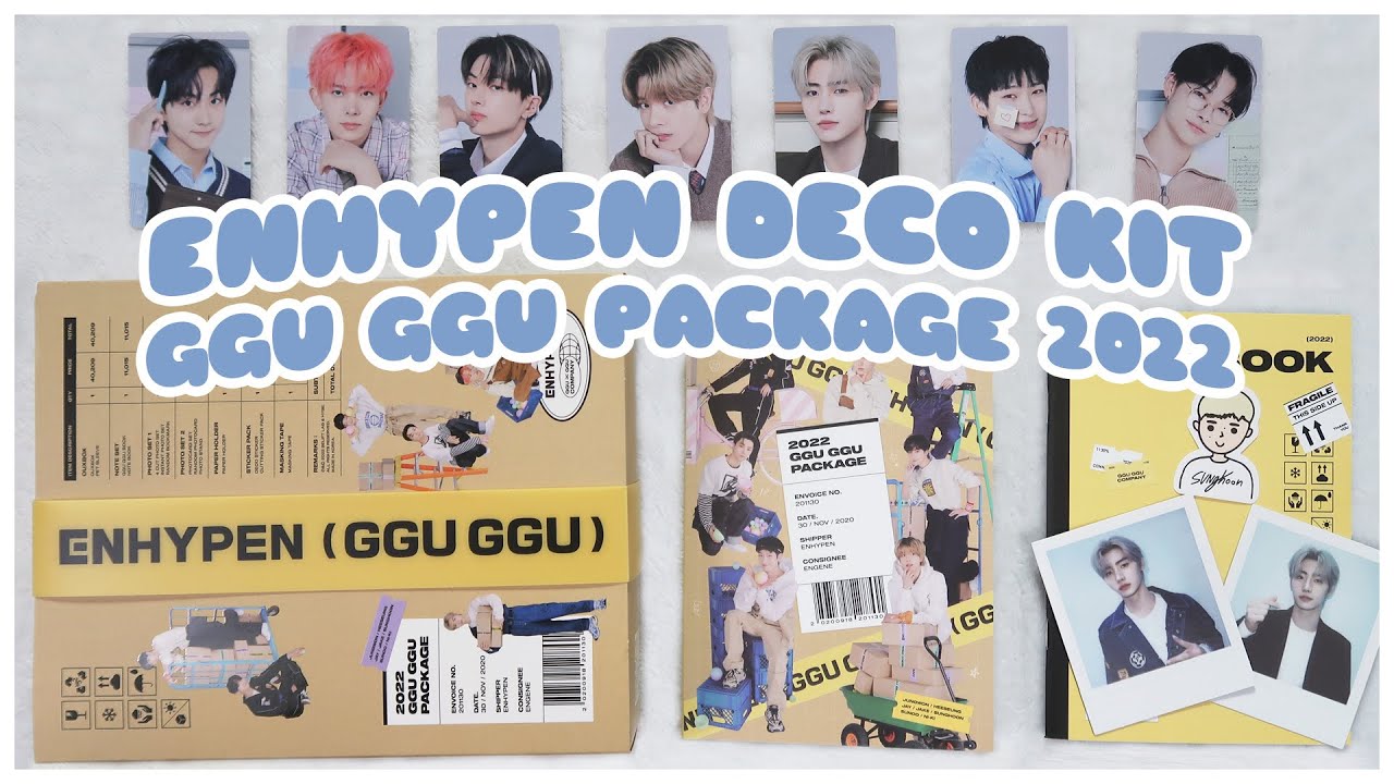 unboxing enhypen deco kit ggu ggu package 2022 photocards, stationary