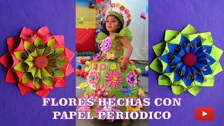 FLORES HECHAS CON PAPEL PERIÓDICO   Newsprint FLOWERS, PARA VESTIDO DE PRIMAVERA