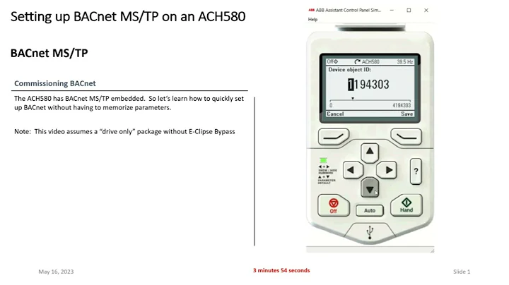 Setting up BACnet MSTP on an ABB ACH580 Variable Frequency Drive