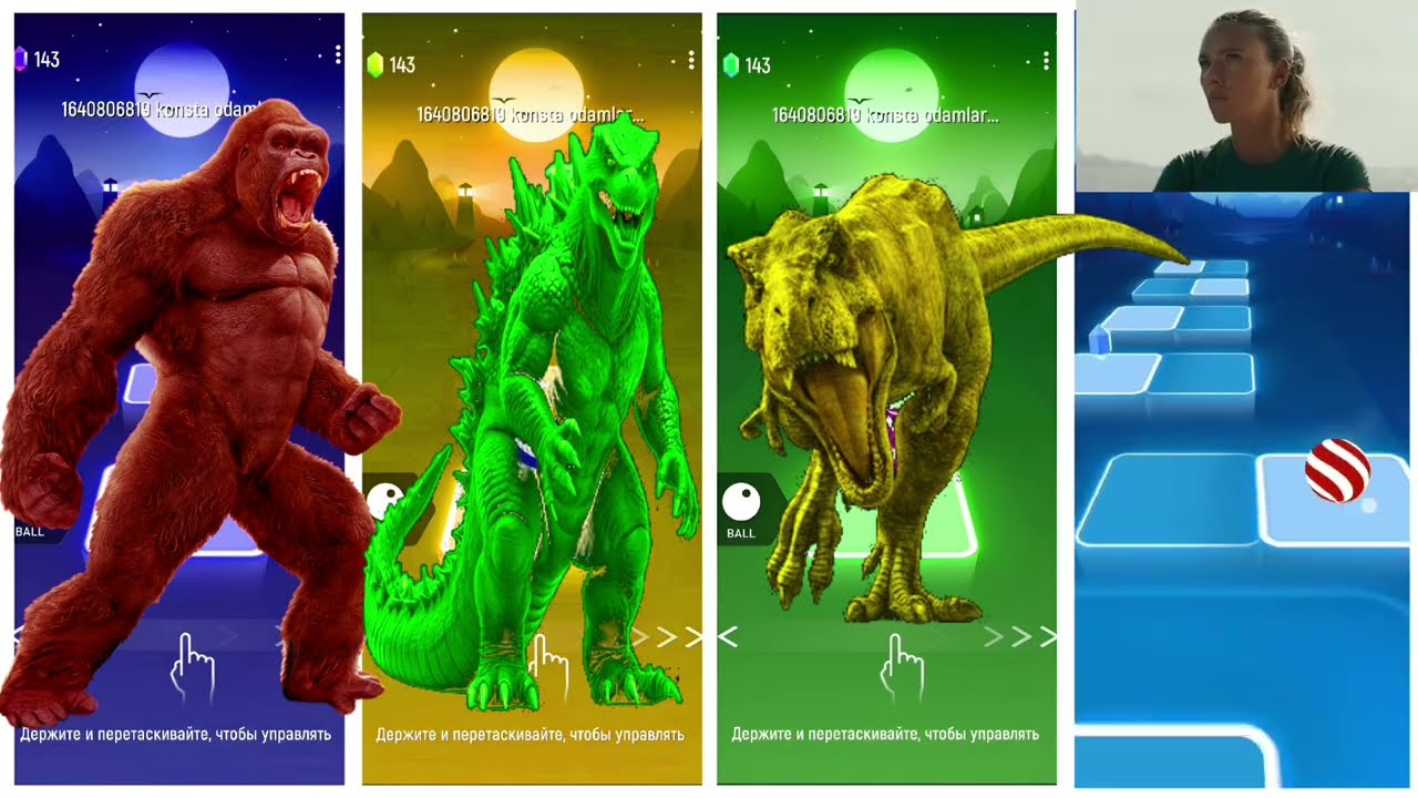 KingKong 🆚 Godzilla 🆚 Tyrannosaurus Rex 🆚 Spinosaurus | Tiles Hop Monster Run