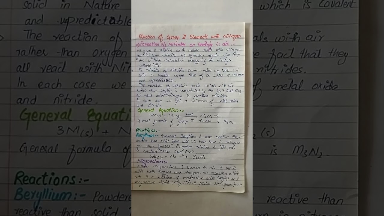 Reaction of 2 group elements with Nitrogen|| formation of Nitrides