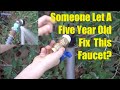Five year old fixes broken outdoor faucet after the week long freeze in Texas.