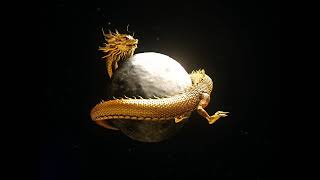 Gold chinese dragon around the moon