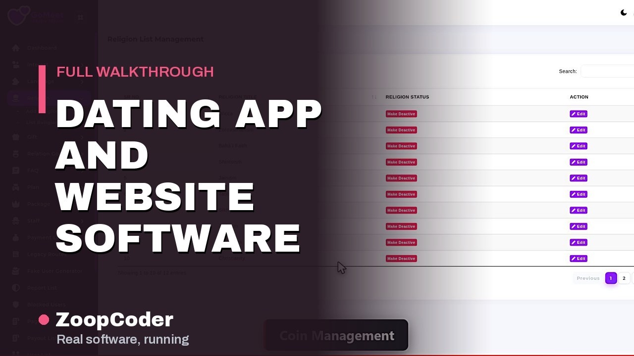 Opening frame of the demo: Dating and Matrimony App Software - Full admin panel tour