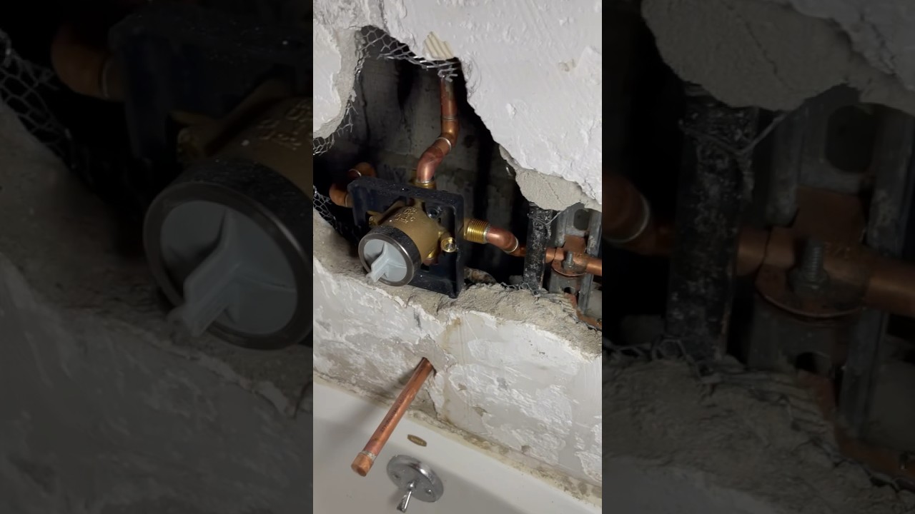 Before & After Delta shower body install deep in concrete wall. 