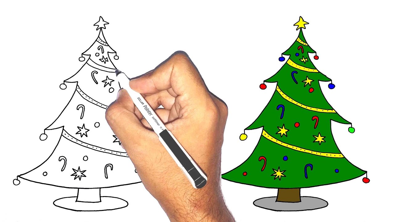 تعليم الرسم كيف ترسم شجرة الكريسماس How To Draw Christmas Tree For Kids Youtube