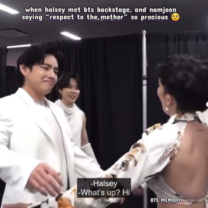 when halsey met bts backstage, and namjoon saying “respect to the mother” so precious 🥹