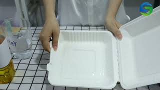 Single Compartment Compostable Clamshell Packaging Sugarcane Boxes, Biodegradable Food Containers