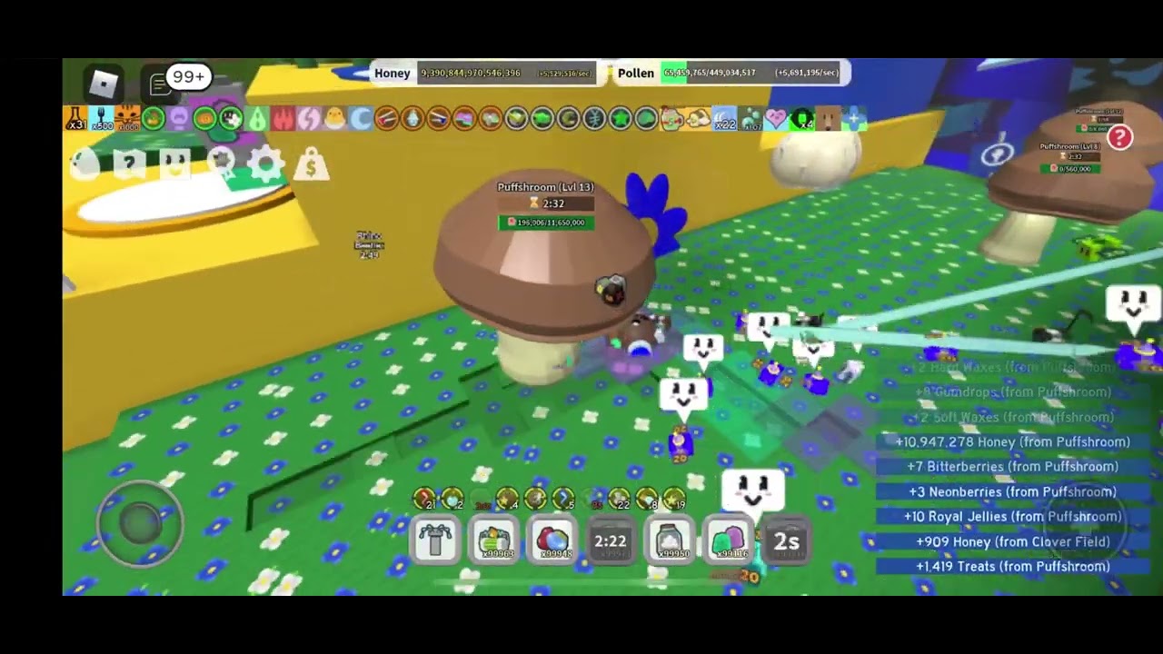 INSANE LEVEL 20 PUFFSHROOM RUN IN BEE SWARM SIM TEST REALM!