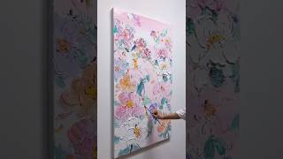 Hand Painted Textured Floral Wall Art Process | Pink Flower Canvas Painting #shorts