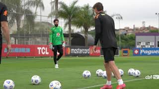 Alisson and Ederson duel at Brazil practice for the most number of saves