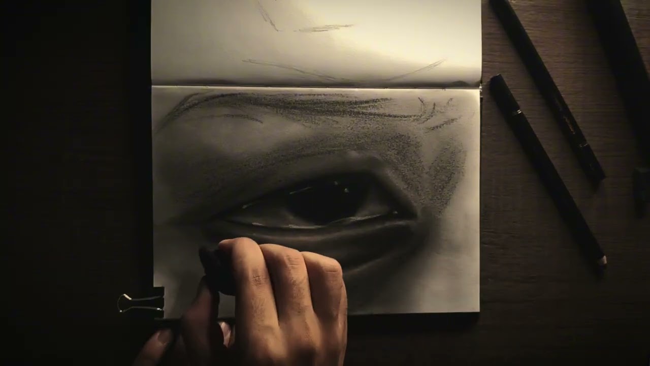 charcoal eye drawing process...