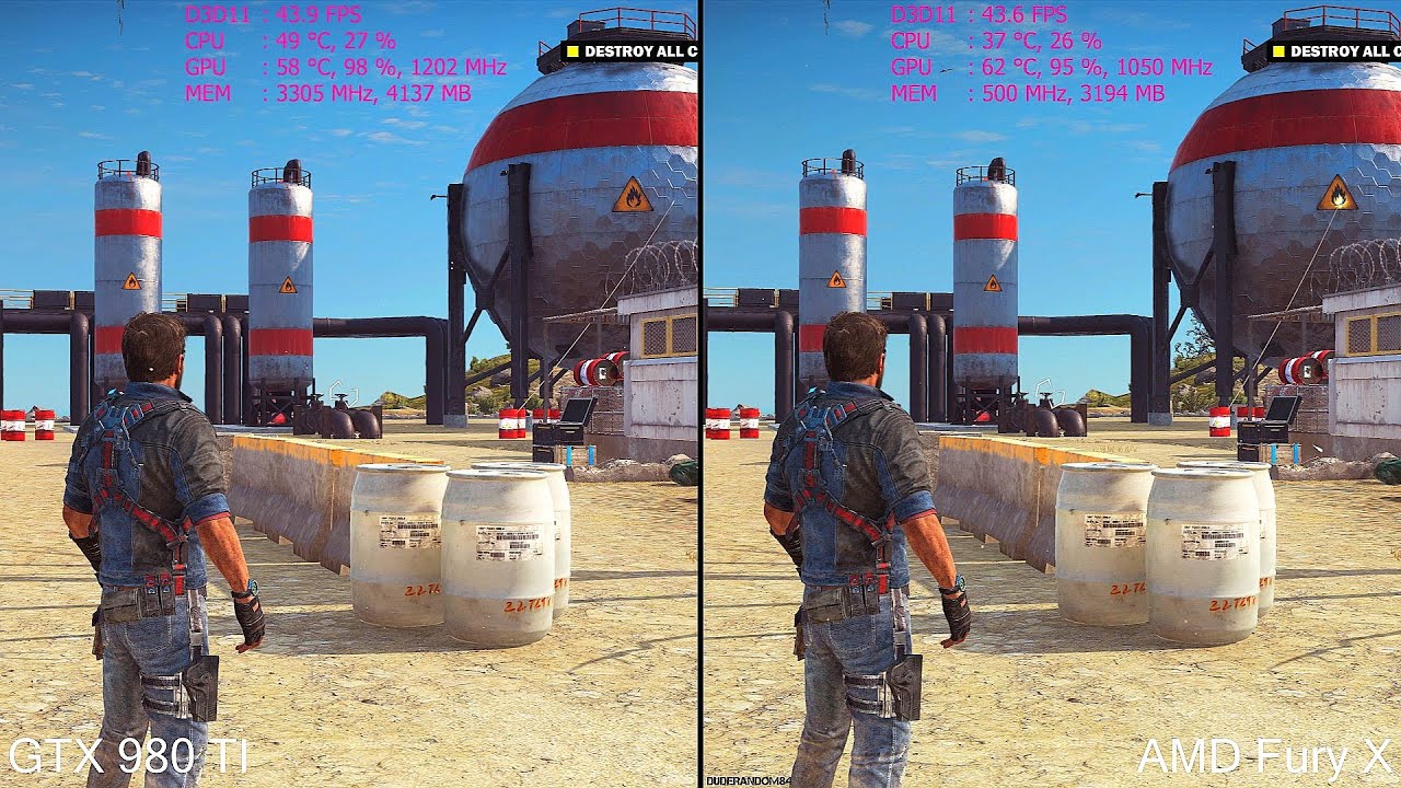 Just Cause 3 Pc 4K GTX 980 TI Vs AMD Fury X Frame Rate Comparison - 6700k