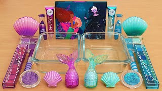 Little Mermaid Purple vs Teal Slime ASMR  Mixing Makeup and Eyeshadow Into Slime