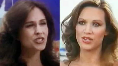 Erin Gray and Pamela Hensley in one-piece swimsuit.