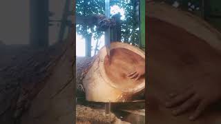 Dramatic action of the spectacular wood splitting process.,