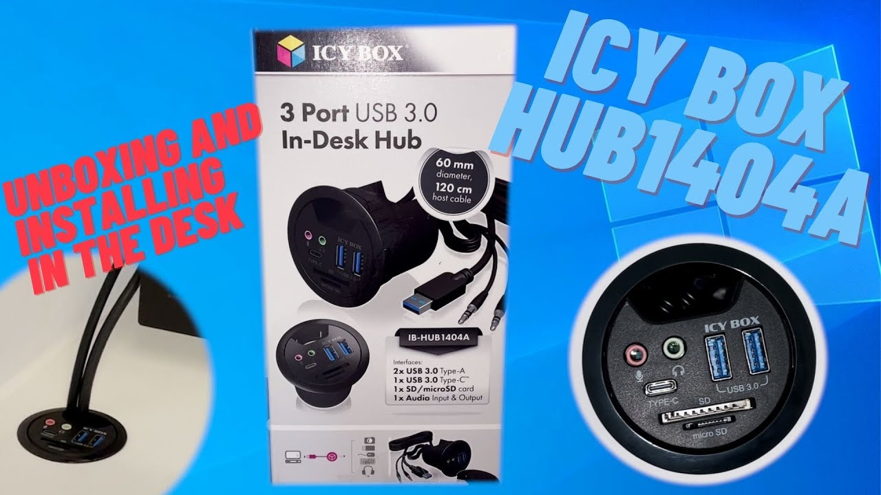 ICY BOX HUB1404A USB desk hub -unboxing and instaling in the desk with  transfer speed 