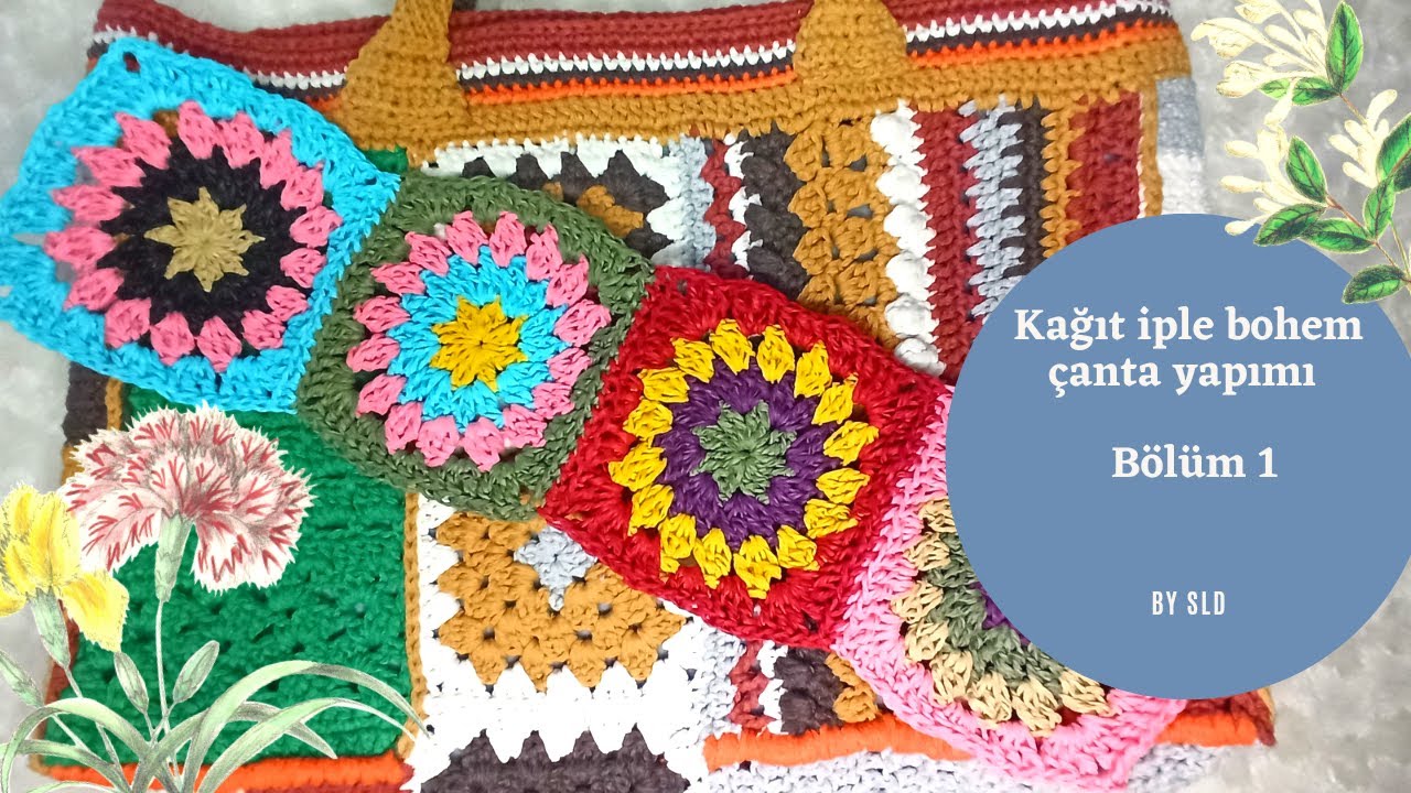 Kağıt iple bohem çanta yapımı.- Kağıt iple motifli çanta nasıl yapılır?