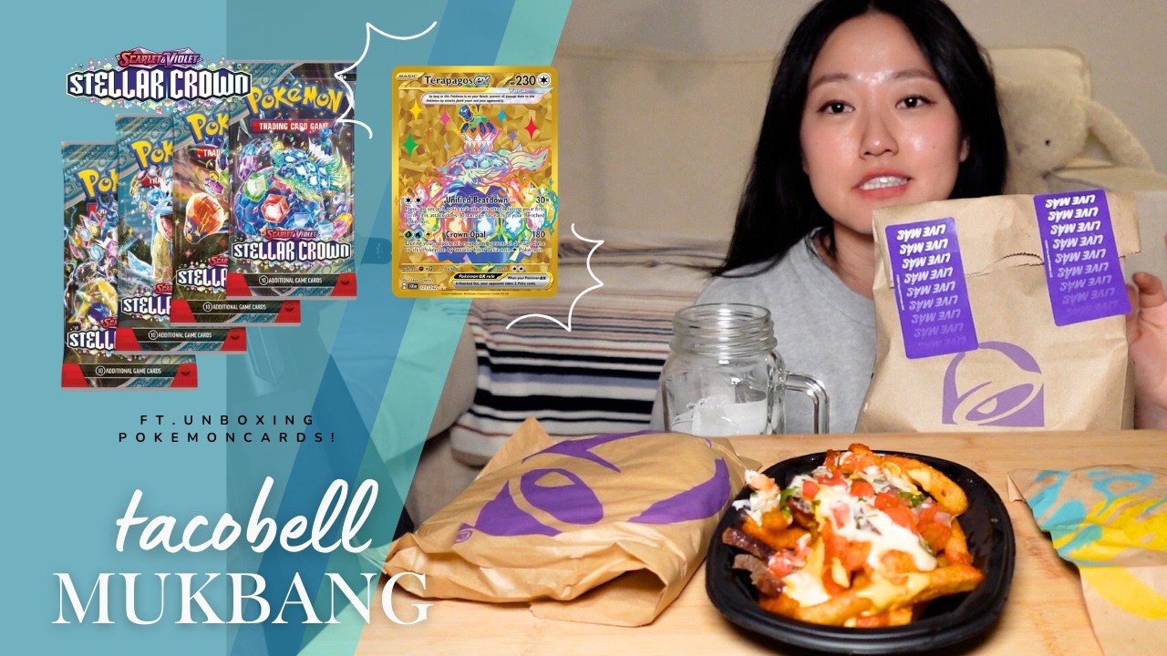 Taco Bell Mukbang 🌮 + Ripping Pokémon Cards… I PULLED A GOLD TERAPAGOS!!! 😱✨