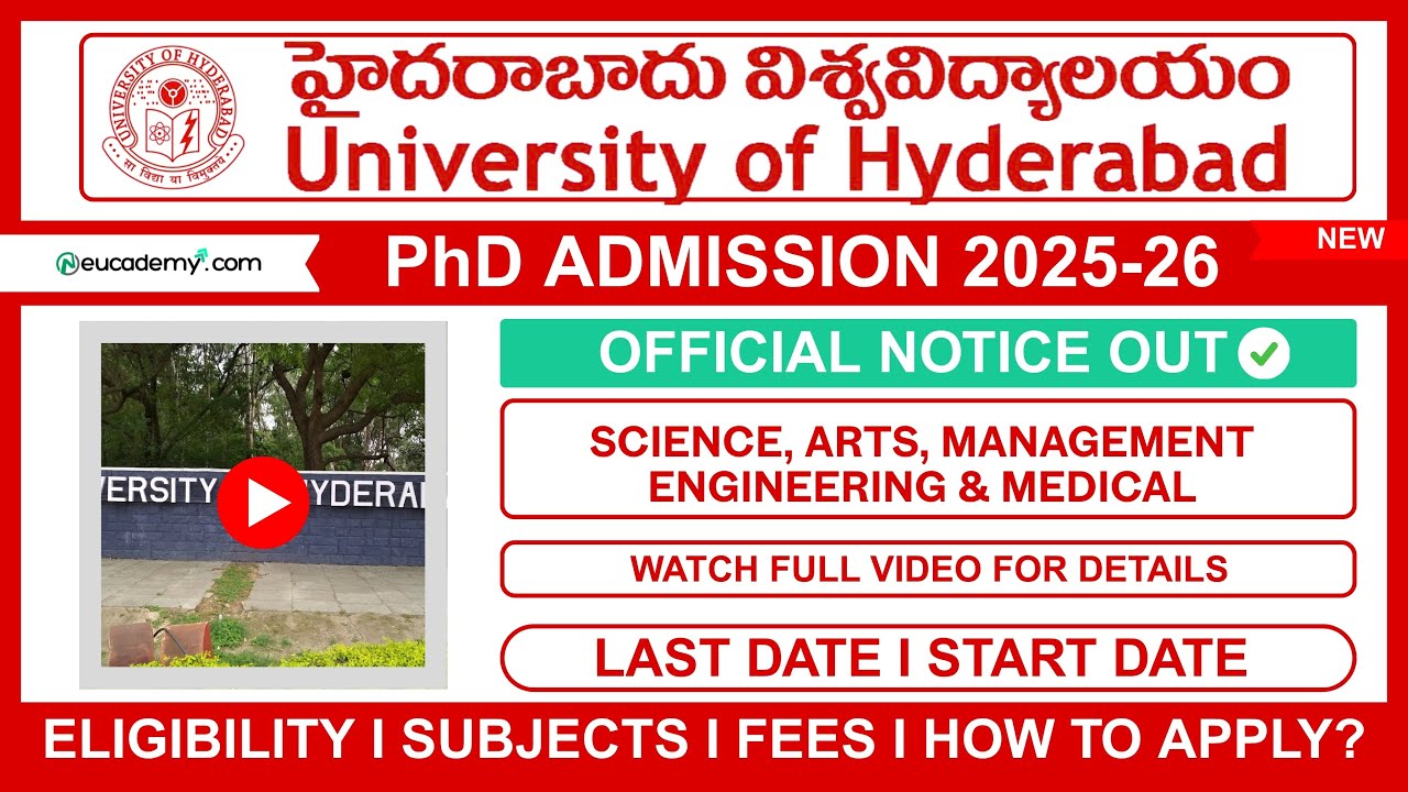University of Hyderabad (UOH) PhD Admission 2026 Notification | Eligibility, Last Dates, Seats
