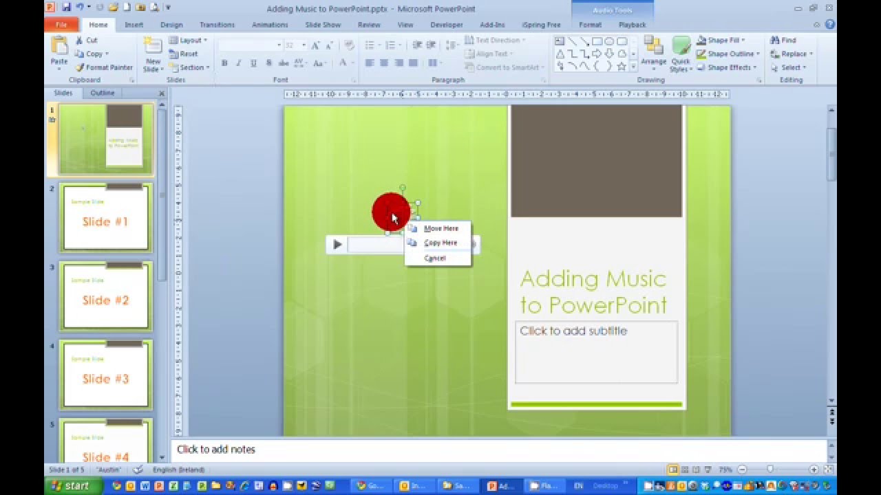 how to add background music to powerpoint 2010