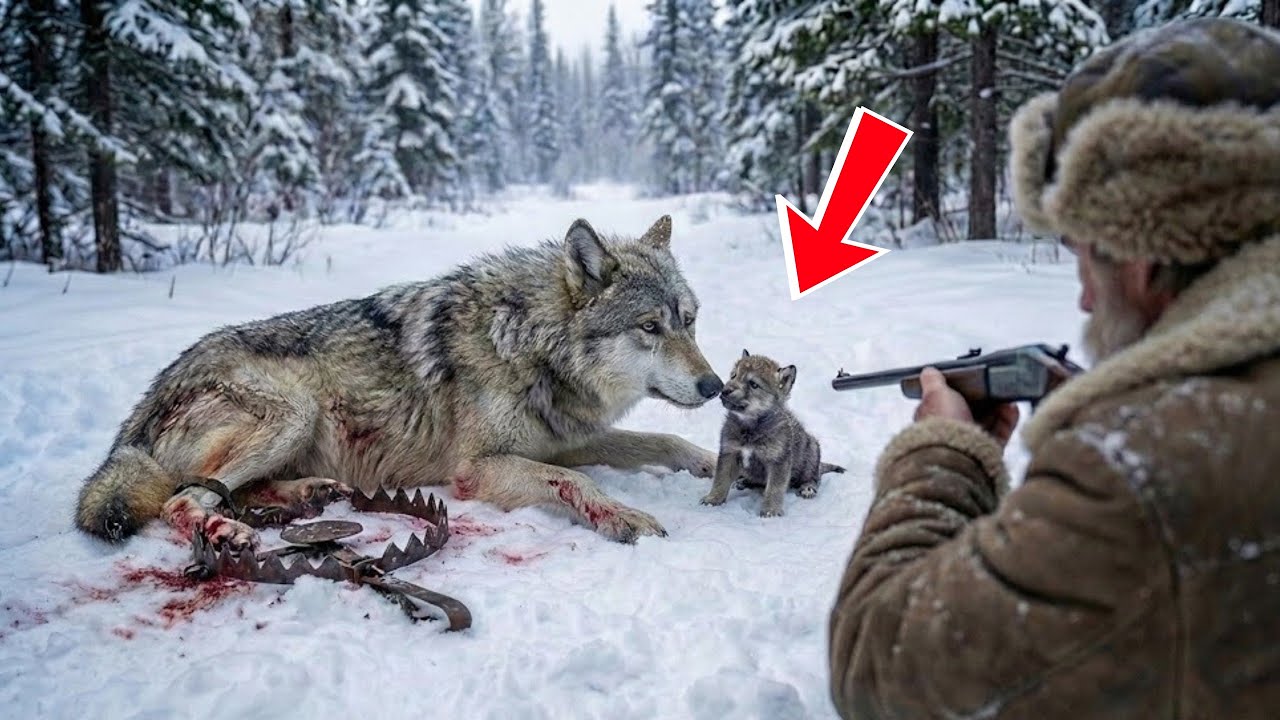 Волчица отдала своего щенка охотнику и заплакала. Его реакция заставит вас рыдать!