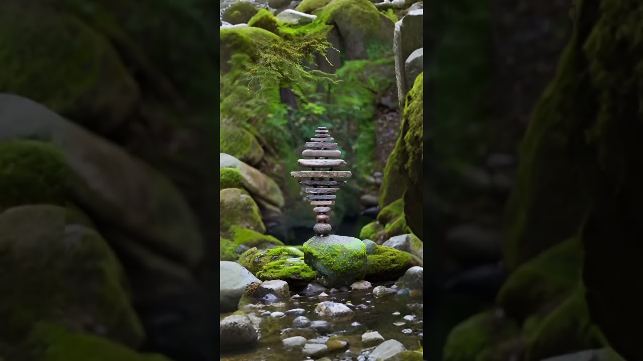 Enchanted Forest 🌲 Rock stacking and river sounds. 