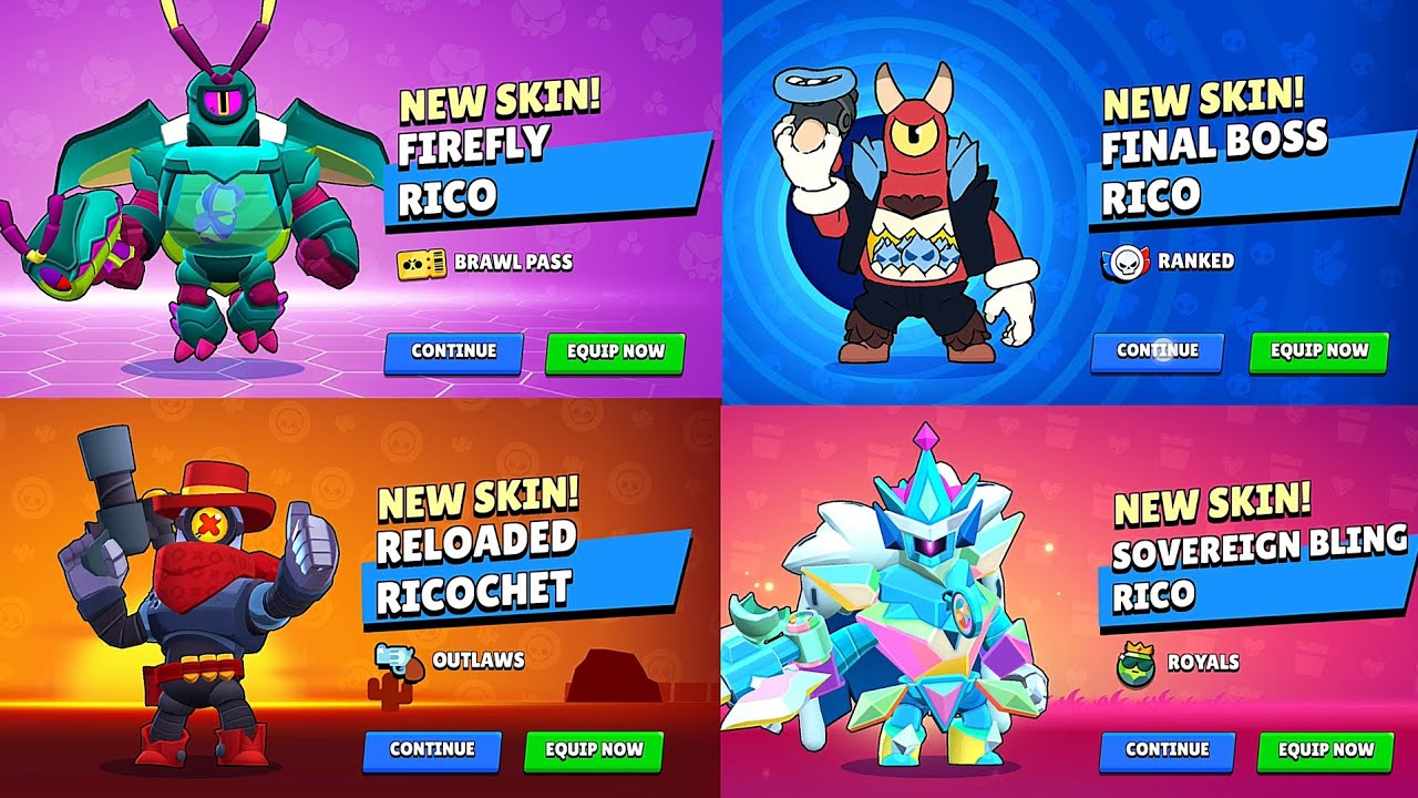 Rico All Skin Unlock Animation Brawl Stars - YouTube