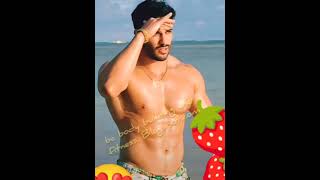 Muscular handsome brunette man walking sexy by the sea. Great fit body. incredible looks(2)