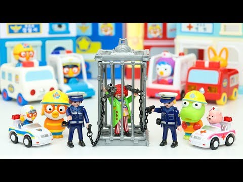 뽀로로 경찰서 도둑잡기 장난감 경찰차 놀이 리틀타운 소방서 Pororo Police Station car, Fire Truck, Ambulance toys