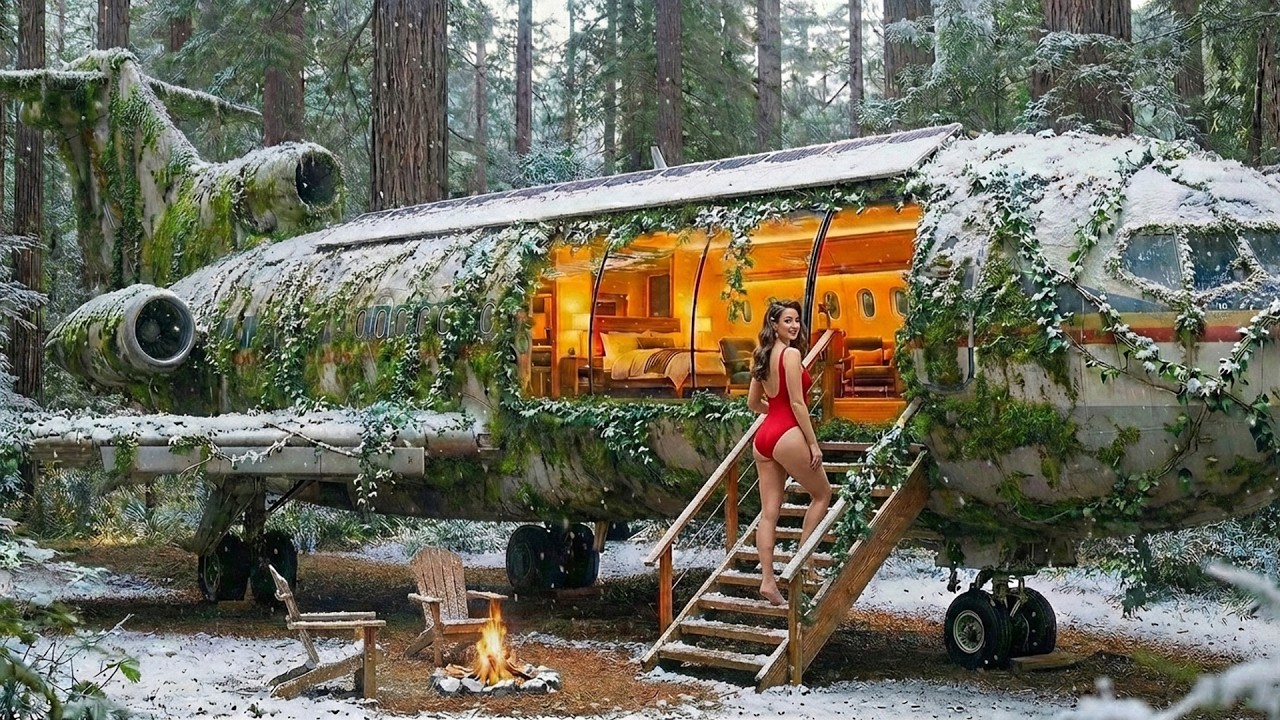 Building a Cozy Home Inside an Abandoned Boeing 737 in the Forest by a Girl (ASMR) | Jungle Survival