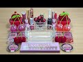 CHERRY SLIME Mixing makeup and glitter into Clear Slime Satisfying Slime Videos