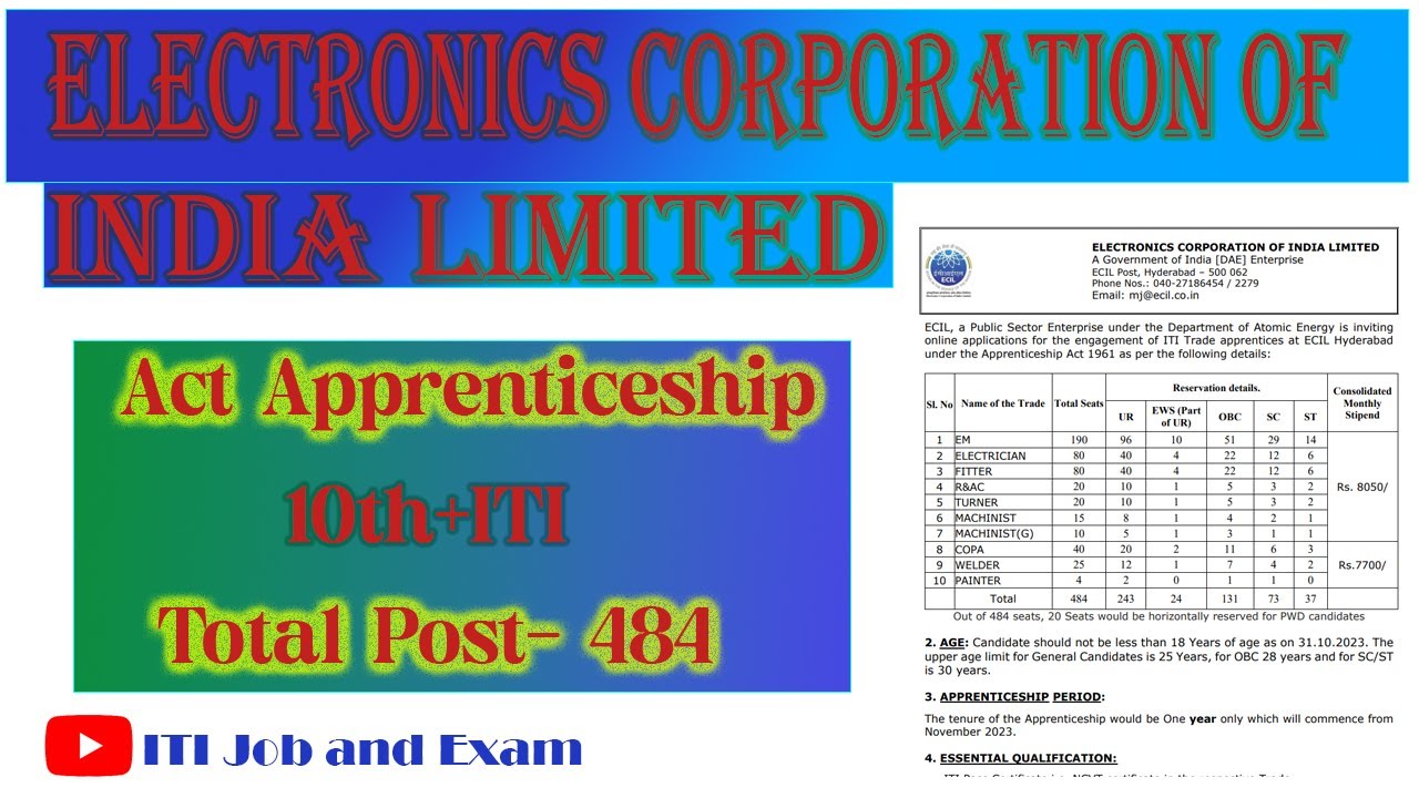 ECIL act apprenticeship 2023. ITI Pass Latest Apprentice 2023, ECIL Apprentice 2023