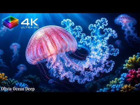 Neon Jellyfish Aquarium 4K Video Ultra HD 🌙 Sleep Music, Calm Mind and Stress Relief